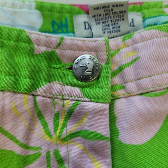 Duck Head Size 12 Pants Green Pink Floral Capri Cropped High Rise Vintage - Picture 5 of 8